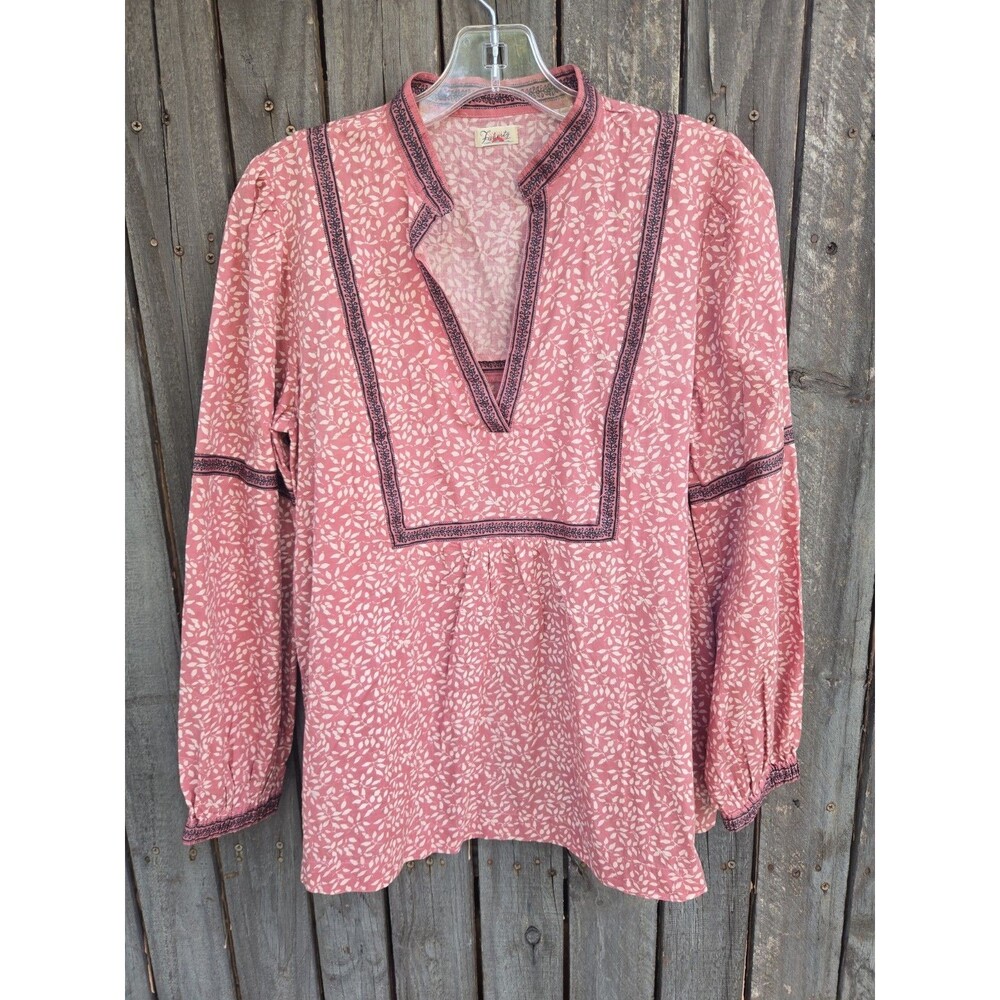 FAHERTY Aurora Leaf Print Peasant Boho Top in Mauve Leaf Batik - Picture 3 of 9
